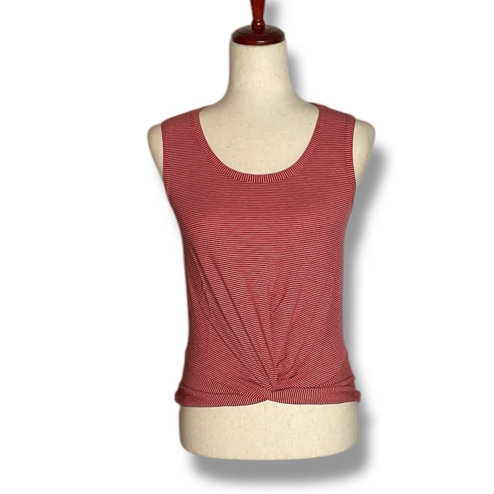 ModCloth Red Stripe Crewneck Sleeveless Twist Hem Stretch Tank Size XXSmall